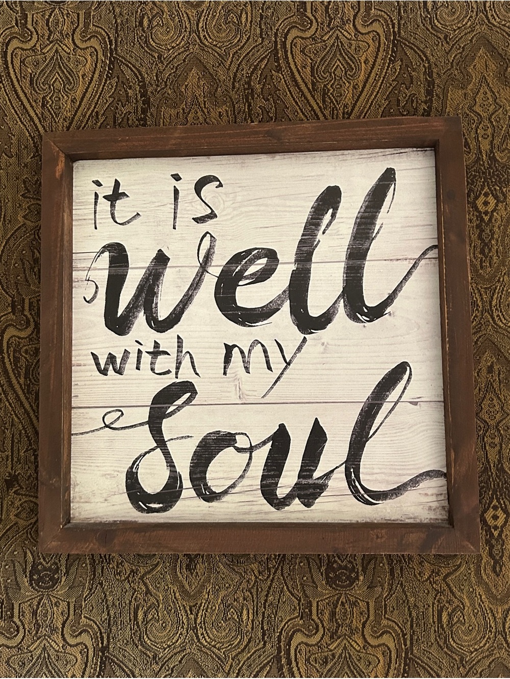 Rustic "It Is Well With My Soul" Framed Wall Sign - White & Brown